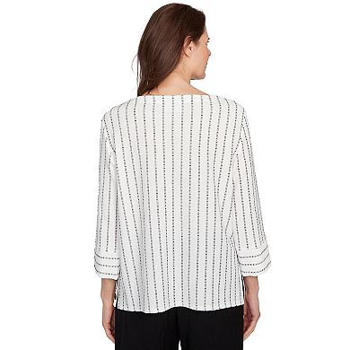 Petite Alfred Dunner Splice Textured Stripe Top with Necklace