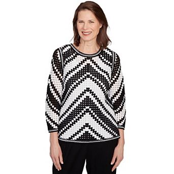 Petite Alfred Dunner Crochet Chevron Bell Sleeve Top