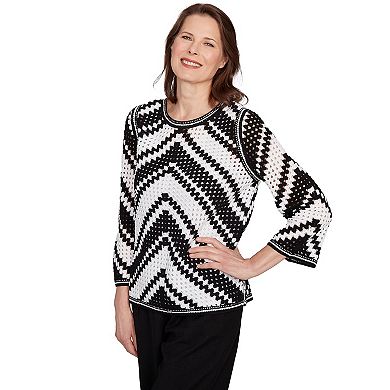 Petite Alfred Dunner Crochet Chevron Bell Sleeve Top
