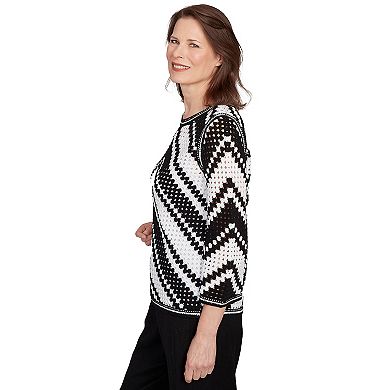 Petite Alfred Dunner Crochet Chevron Bell Sleeve Top