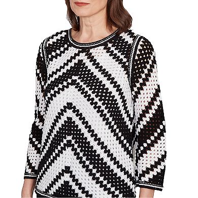 Petite Alfred Dunner Crochet Chevron Bell Sleeve Top