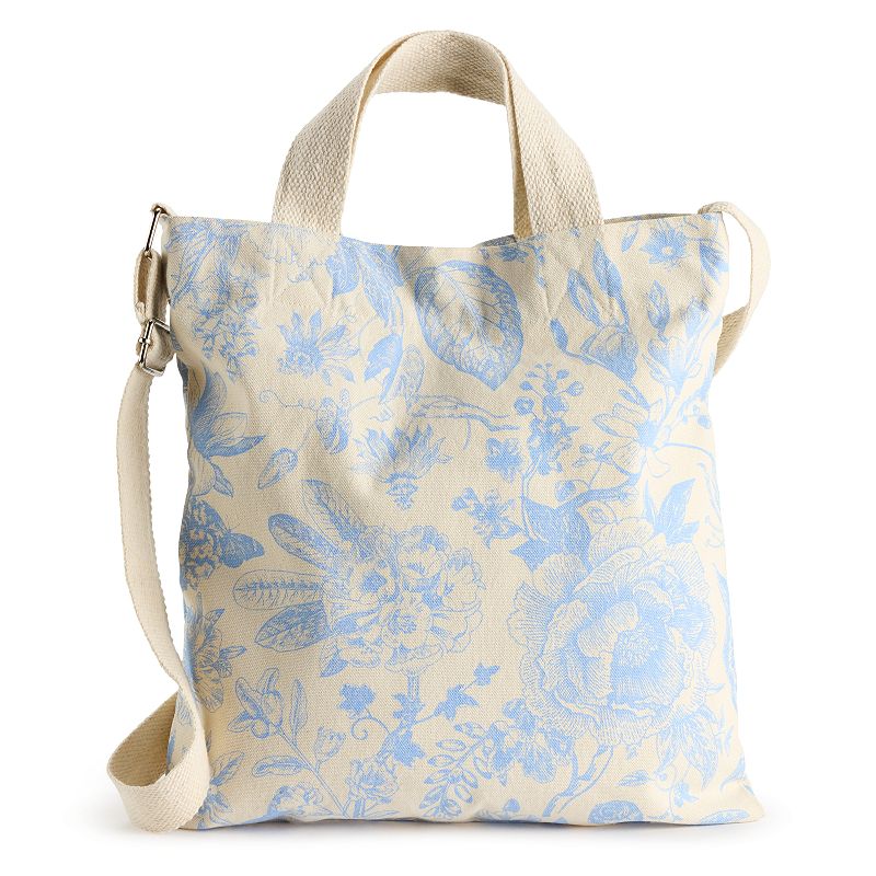 Patterned Crossbody Tote Bag, Blue Floral