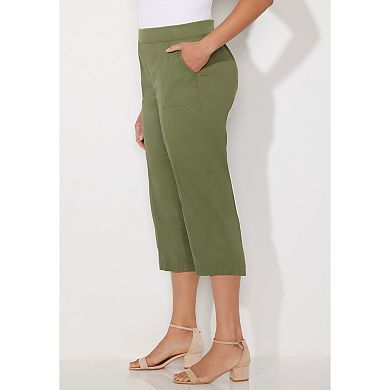 Catherines Women's Plus Size Stretch Knit Waist Cargo Capri