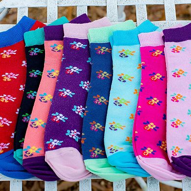 Women's Colorful Floral Pattern, Ankle Socks, Low Cut Cotton Socks, Fun Socks, Color Block Socks