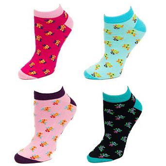 Women's Colorful Floral Pattern, Ankle Socks, Low Cut Cotton Socks, Fun Socks, Color Block Socks