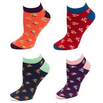 Women's Colorful Floral Pattern, Ankle Socks, Low Cut Cotton Socks, Fun Socks, Color Block Socks
