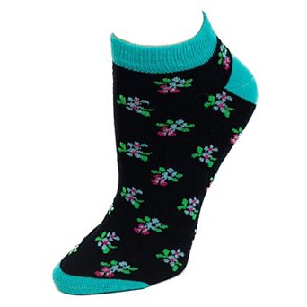 Women's Colorful Floral Pattern, Ankle Socks, Low Cut Cotton Socks, Fun Socks, Color Block Socks