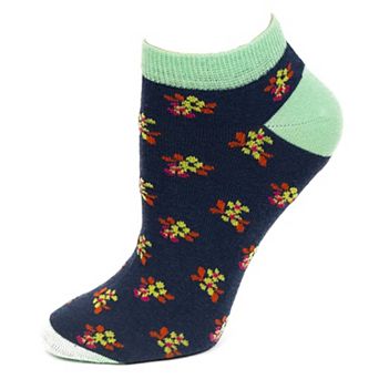 Women's Colorful Floral Pattern, Ankle Socks, Low Cut Cotton Socks, Fun Socks, Color Block Socks