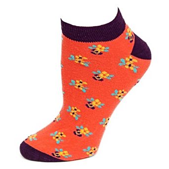 Women's Colorful Floral Pattern, Ankle Socks, Low Cut Cotton Socks, Fun Socks, Color Block Socks