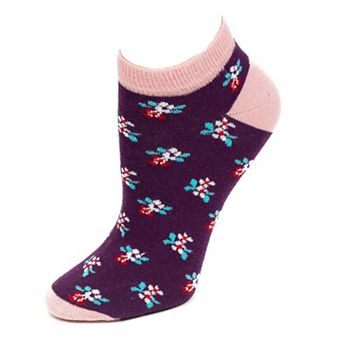 Women's Colorful Floral Pattern, Ankle Socks, Low Cut Cotton Socks, Fun Socks, Color Block Socks