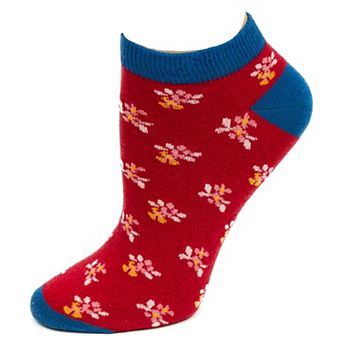 Women's Colorful Floral Pattern, Ankle Socks, Low Cut Cotton Socks, Fun Socks, Color Block Socks