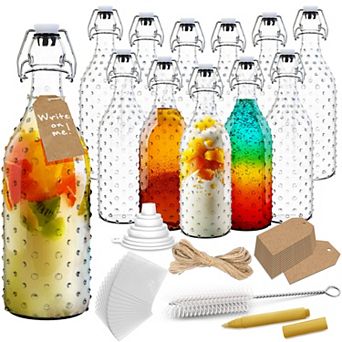 Nevlers 17 oz Dotted Round Swing Top Glass Bottle Set (Pack of 12)