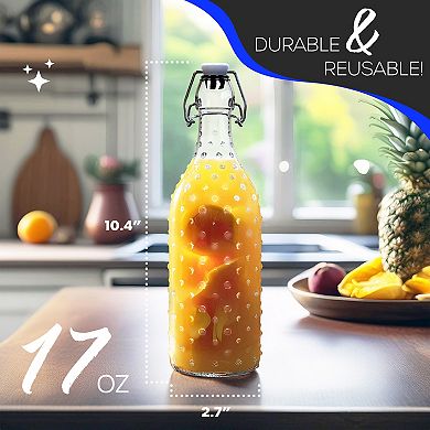 Nevlers 17 oz Dotted Round Swing Top Glass Bottle Set (Pack of 12)
