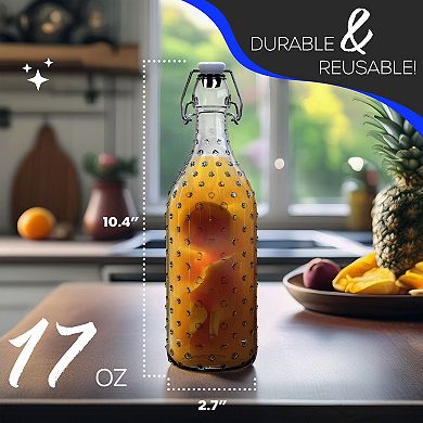 Nevlers 17 oz Dotted Round Swing Top Glass Bottle Set (Pack of 6)