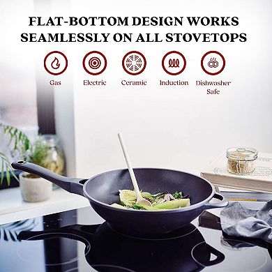 Alva Energy 12" Nonstick Ceramic Stir-Fry Wok Pan with Flat-Bottom