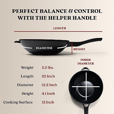 Alva Energy 12" Nonstick Ceramic Stir-Fry Wok Pan with Flat-Bottom