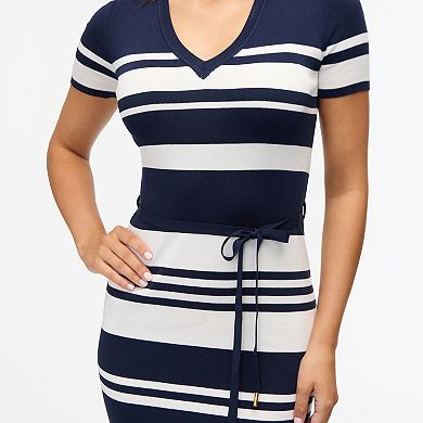 Women's Ellen Tracy Striped Short Sleeve V-Neck Dress