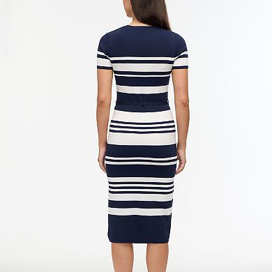 Women's Ellen Tracy Striped Short Sleeve V-Neck Dress