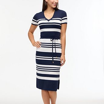 Women's Ellen Tracy Striped Short Sleeve V-Neck Dress