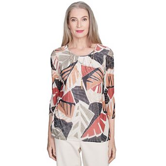 Alfred Dunner Women's Tropical Mesh Top with Necklace