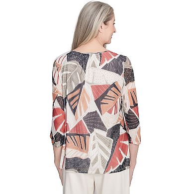 Alfred Dunner Women's Tropical Mesh Top with Necklace