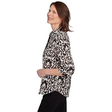 Alfred Dunner Women's Medallion Twin Print Button-Front Top