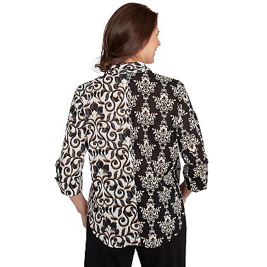 Alfred Dunner Women's Medallion Twin Print Button-Front Top