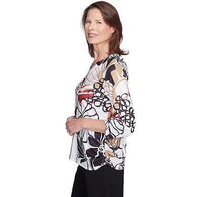 Alfred Dunner Women's Bold Floral Illustrated Henley Top