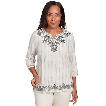 Alfred Dunner Women's Textured Medallion Embroidered Top