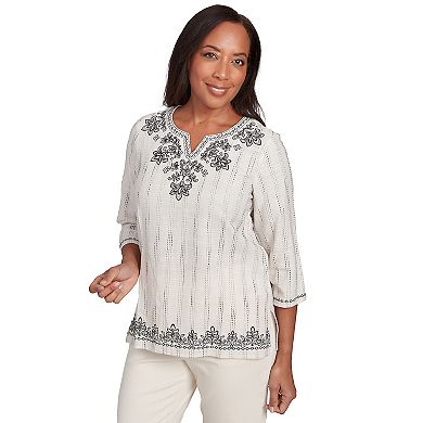 Alfred Dunner Women's Textured Medallion Embroidered Top