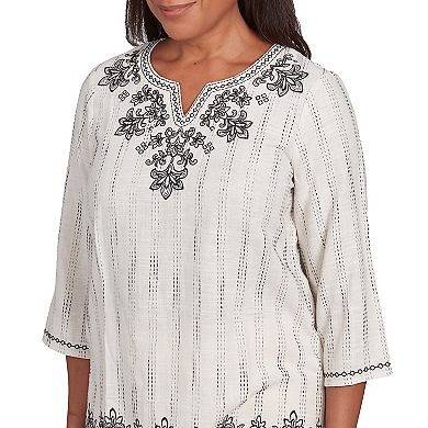 Alfred Dunner Women's Textured Medallion Embroidered Top