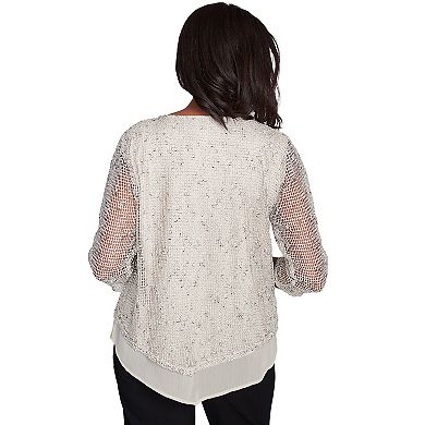 Alfred Dunner Petite Popcorn Mesh Speckled Top with Necklace