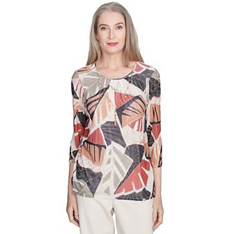 Alfred Dunner Petite Tropical Mesh Top with Necklace