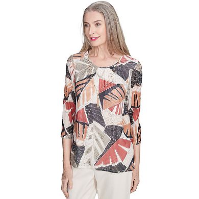 Alfred Dunner Petite Tropical Mesh Top with Necklace