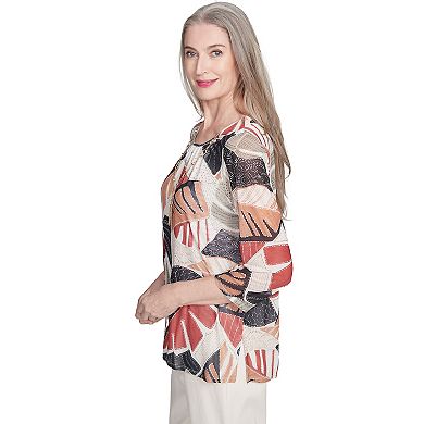 Alfred Dunner Petite Tropical Mesh Top with Necklace