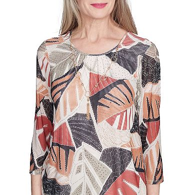 Alfred Dunner Petite Tropical Mesh Top with Necklace