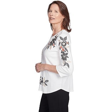 Alfred Dunner Petite Earthy Floral Embroidered Textured Top