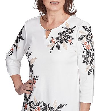 Alfred Dunner Petite Earthy Floral Embroidered Textured Top