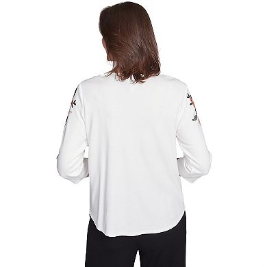 Alfred Dunner Petite Earthy Floral Embroidered Textured Top