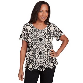 Alfred Dunner Petite Crochet Flower Tee
