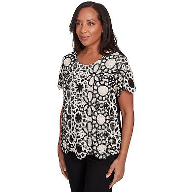 Alfred Dunner Petite Crochet Flower Tee