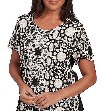 Alfred Dunner Petite Crochet Flower Tee