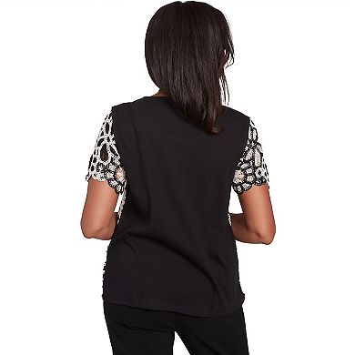 Alfred Dunner Petite Crochet Flower Tee