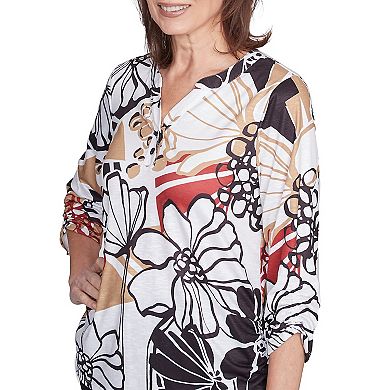 Alfred Dunner Petite Bold Floral Illustrated Henley Top