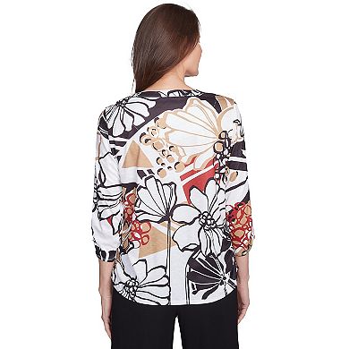 Alfred Dunner Petite Bold Floral Illustrated Henley Top