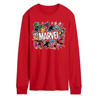 Men's Marvel Sticker Collage Long Sleeve Graphic Tee