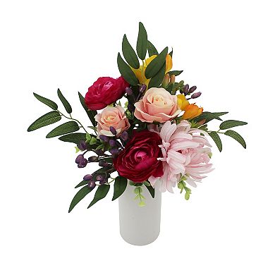 Everyday Decor Artificial Pink Mixed Stack in White Vase Floor Decor
