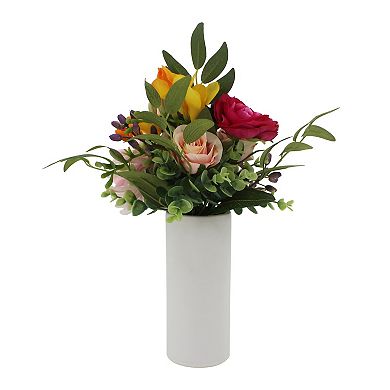 Everyday Decor Artificial Pink Mixed Stack in White Vase Floor Decor