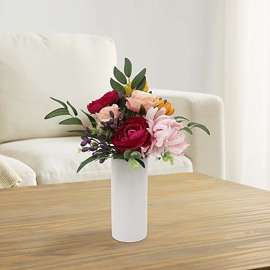Everyday Decor Artificial Pink Mixed Stack in White Vase Floor Decor