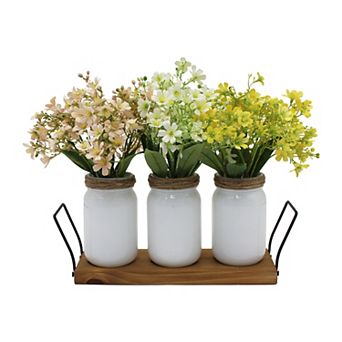 Everyday Decor Artificial Gardenia Trio on Wood Tray Table Decor